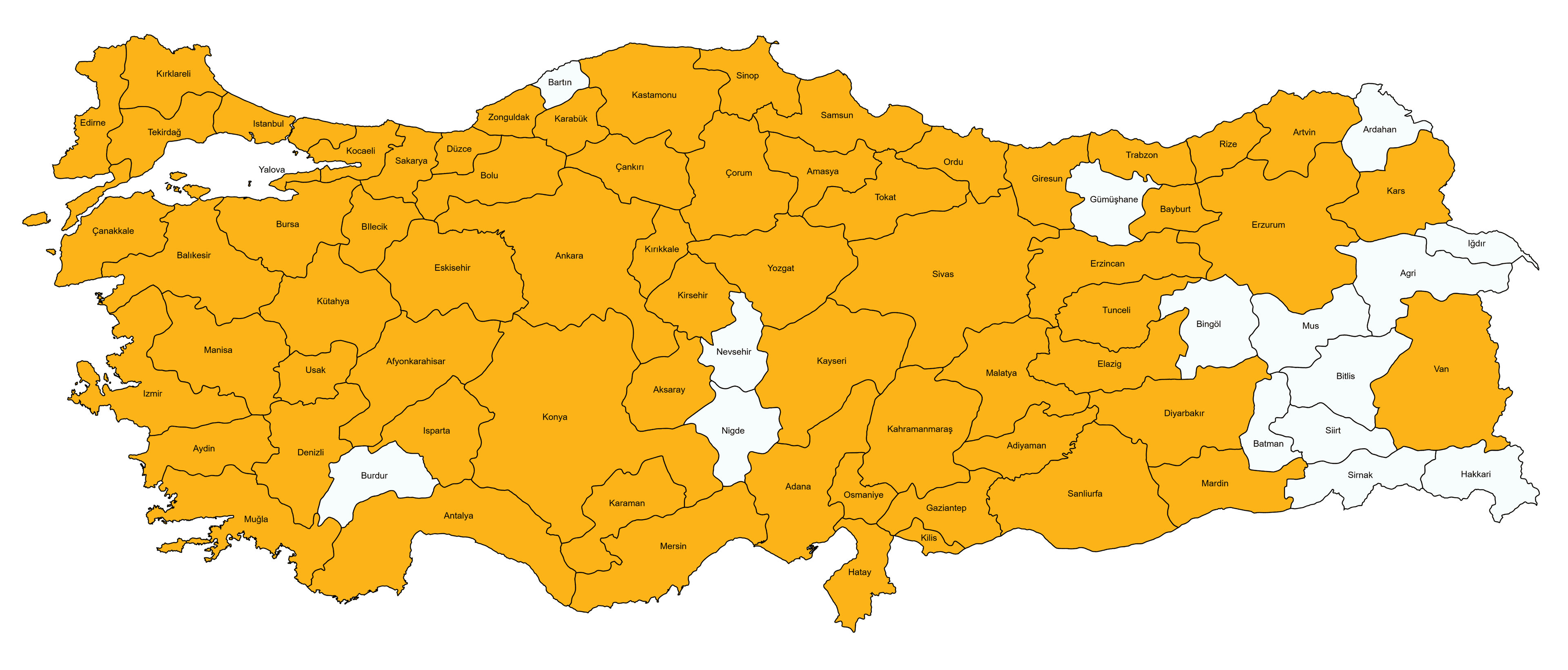 Türkiye haritası — HGC Çelik Yapı hizmet ağı